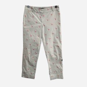 Talbots Cream Pants with Pink Flamingo Embroidery Size 2